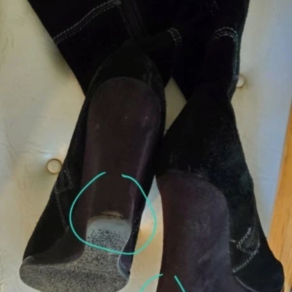 Dr Sholls Black Suede Patchwork Wedge Boots - Picture 7 of 11